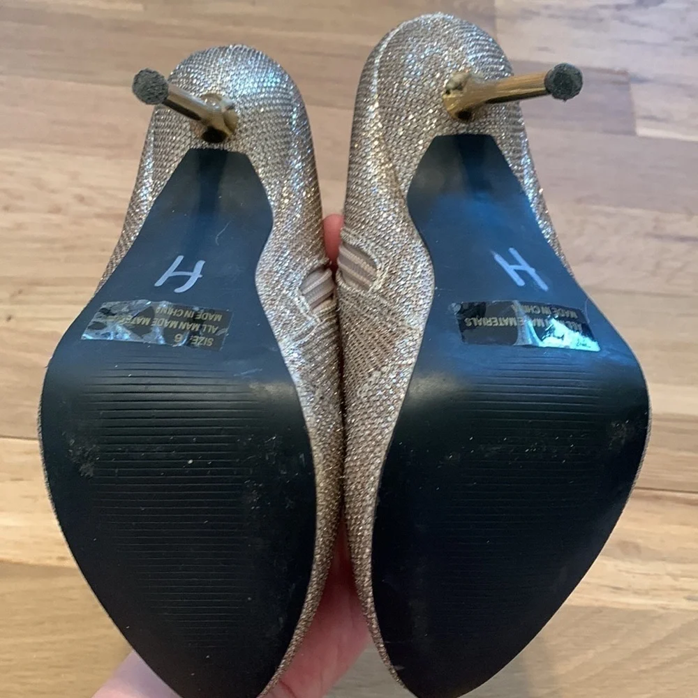 DEB Glitter Stiletto High Heel Ankle Booties w/ Side Zipper Gold Women’s 6